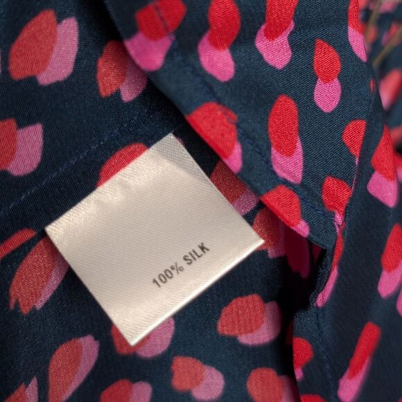 Tucker Clara Blouse Pop Dot in Silk Crepe de Chine Button Down Long Sleeve - Picture 8 of 8